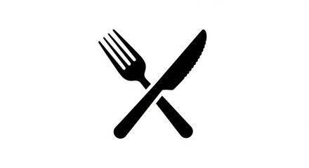 Crossed knife and fork in modern black silhouette
