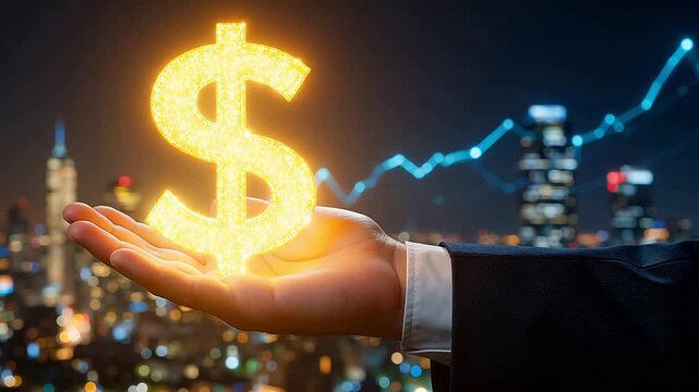 Hand holding glowing dollar sign