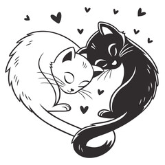 Naklejka premium Two cats sitting together in a heart shaped formation