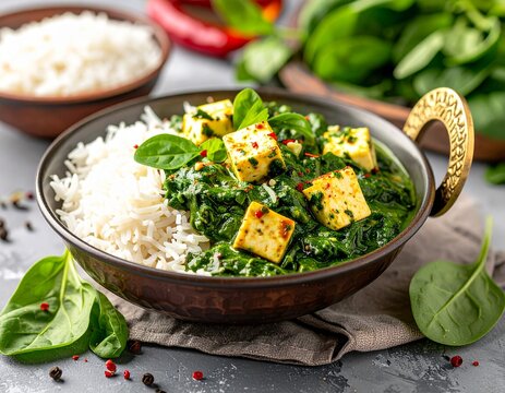 Indien &ndash; Palak Paneer mit Basmatireis