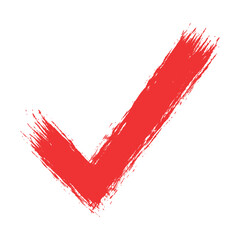 Red brush stroke check mark symbol isolated on transparent background