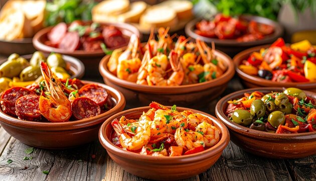 Spanien &ndash; Tapas Platte mit Garnelen und Chorizo