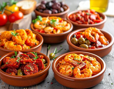 Spanien &ndash; Tapas Platte mit Garnelen und Chorizo