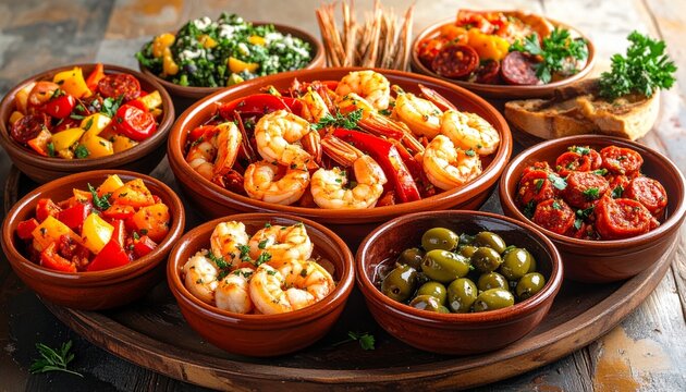 Spanien &ndash; Tapas Platte mit Garnelen und Chorizo