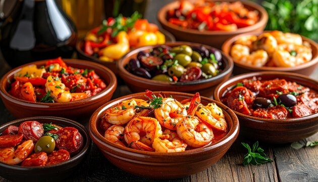 Spanien &ndash; Tapas Platte mit Garnelen und Chorizo