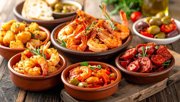Spanien &ndash; Tapas Platte mit Garnelen und Chorizo