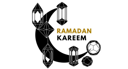 Naklejka premium Ramadan kareem greeting with lanterns and crescent moon