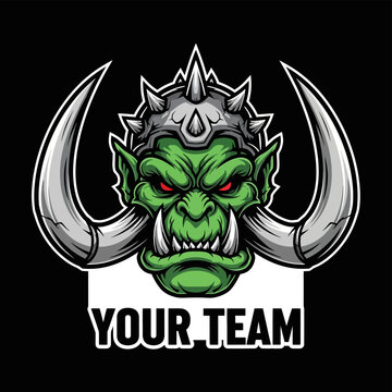 Green Monster Head Logo Design Element.