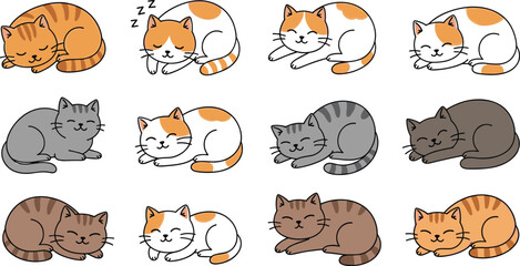 Cute Sleeping Cats Collection Cartoon Kitten Poses Vector Illustration Set © EdGe Creative