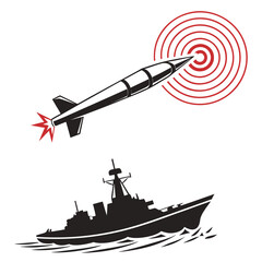 Cinematic of guided missile launched from warship towards red target © mukul