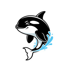 Obraz premium Happy cartoon orca jumping out of water with blue splashes