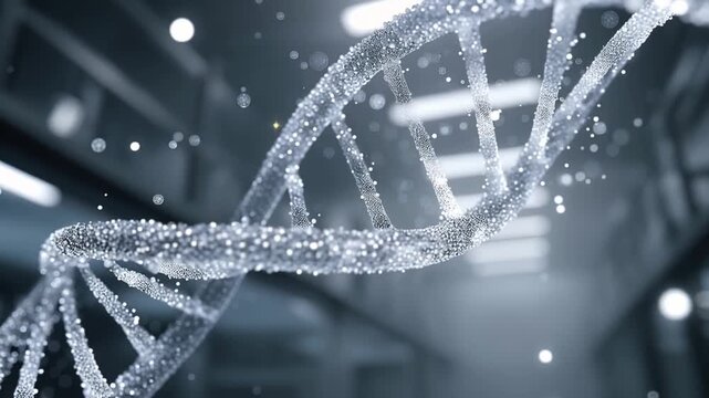 Abstract dna strand with glowing particles and blurred background