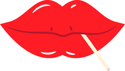 Vibrant Red Lips with Playful Stick Illustration