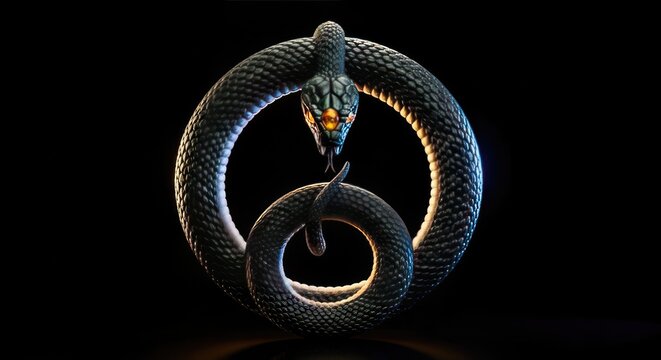 Mystical Dark Snake with Glowing Amber Eyes