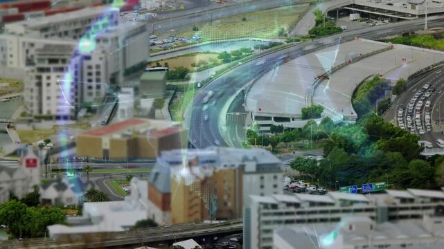 Frame five showing multilane highway framing while cars moving and holo orb forming to show traffic