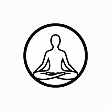 Simple Line Art Icon of a Person Meditating in Lotus Pose Inside a Circle, Symbolizing Calmness, Yoga, and Inner Peace