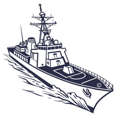 Naklejka premium Navy guided missile destroyer warship vessel boat