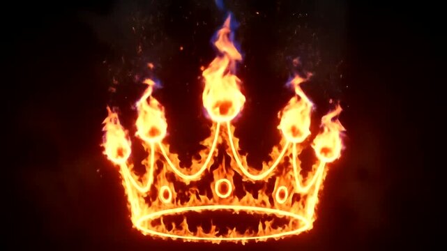 Flaming crown with vibrant flames against a dark background, symbolizing power