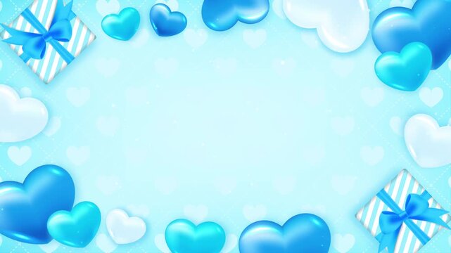 4K Blue hearts and gift boxes on baby blue background Animation. Backgrounds for events such as White Day, birthdays, Father's Day, and Mother's Day.