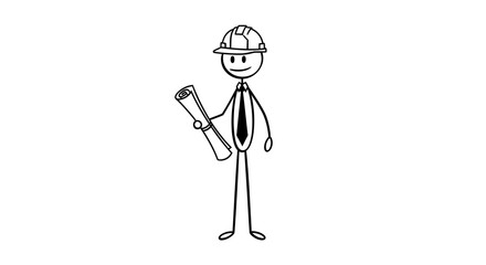 Fototapeta premium Male Engineer or Architect Holding Blueprint, Isolated White Background