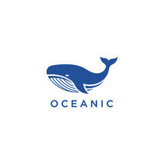 Minimalist blue whale logo with Oceanic text below