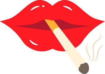 Bold Red Lips Smoking a Harmful Cigarette