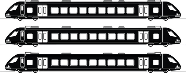 High speed train silhouette set, modern passenger railway vector illustration isolated black transport locomotive design collection © Rabbi Creative