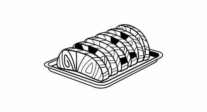 Sliced log cake with frosting in a tray