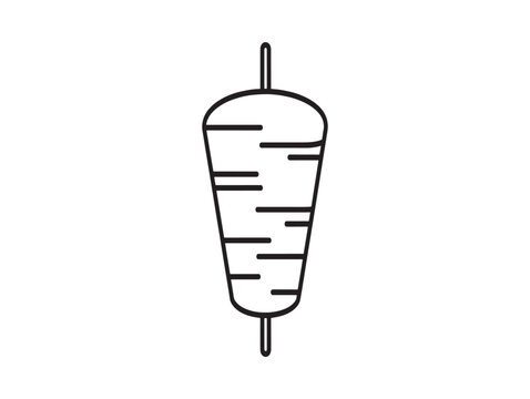 A simple line drawing of a shawarma or doner kebab on a vertical spit
