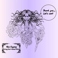 Indonesian Folklore Kuyang Monster Illustration - Horror Creature with Exposed Organs and Dagger