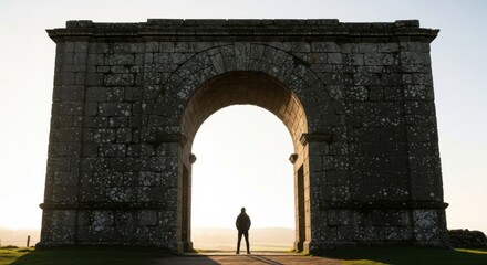 Silhouette of a person standing in front of an archway.