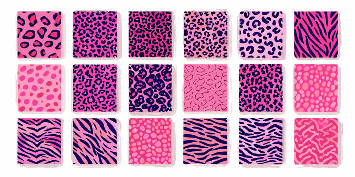 Assorted animal prints in varying pink and purple color schemes
