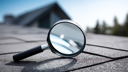 Fototapeta premium Magnifying glass reveals texture details of roof tiles with rocks and dust captured in professional photography