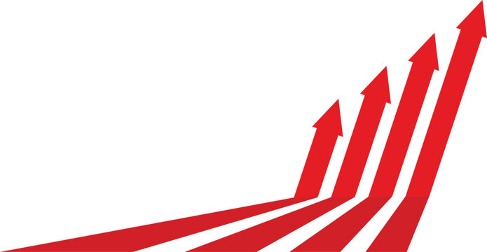 Business growth graph arrow vector illustration in red color with 4 arrows.