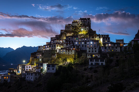 views of kee monastery in spiti valley, india	