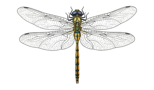 Detailed Dragonfly with Transparent Wings Vector Illustration Isolated on White_26