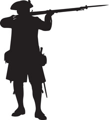 Revolutionary war patriot soldier aiming musket rifle vector silhouette illustration art © MDRAYHAN