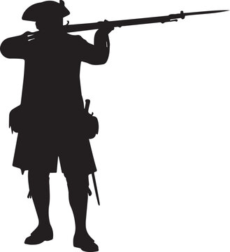 Revolutionary war patriot soldier aiming musket rifle vector silhouette illustration art