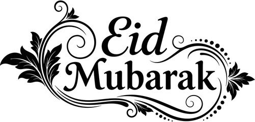 Happy Eid Fitri greeting with mosque silhouette and crescent moon for Islamic religious celebrations, Ramadan Kareem, and spiritual festive holiday backgrounds, © Delowara