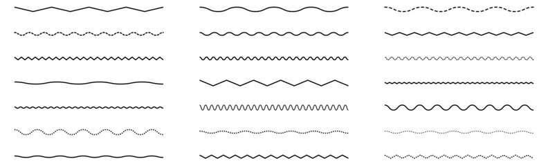 Abstract Water Wave and Zigzag Line Collection with Black Curved Seamless Pattern Vector © StockBySohag