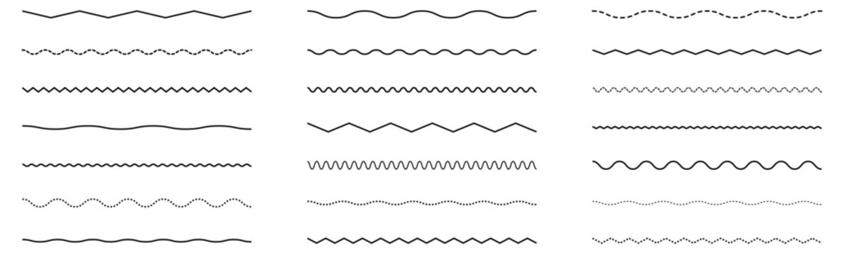 Abstract Water Wave and Zigzag Line Collection with Black Curved Seamless Pattern Vector