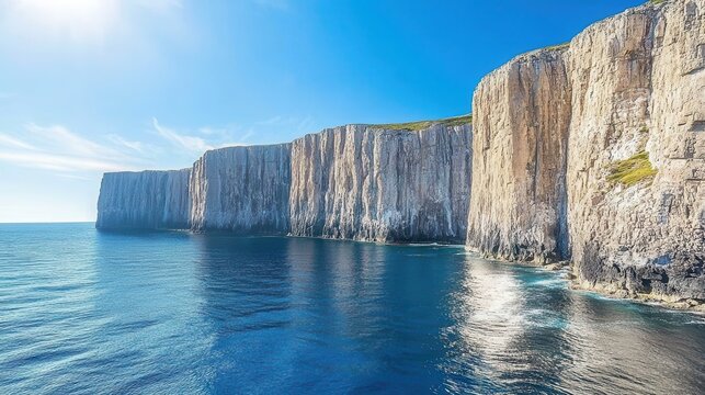 Majestic Coastal Cliffs Towering Over a Deep Blue Ocean Under a Clear Sky