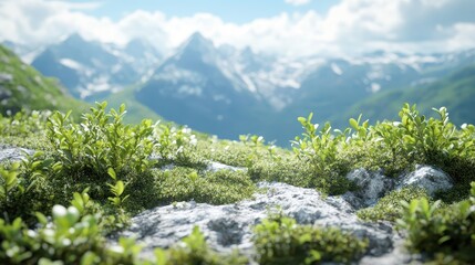 Obraz premium Majestic Mountain Landscape with Verdant Vegetation in Soft Sunlight