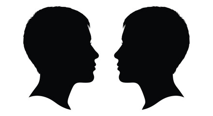 A striking depiction of two human profiles facing each other rendered in a bold contrasting black silhouette high quality © Niloy MotionArts 3D7