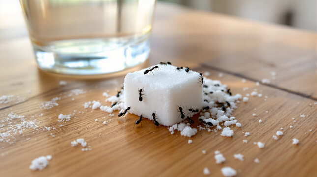 ants on the table with sweet cave crystals