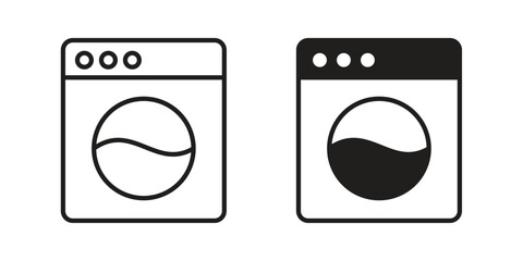 Washing machine icons In Trendy Design Vector Eps 10, Editable Stroke and solid flat.