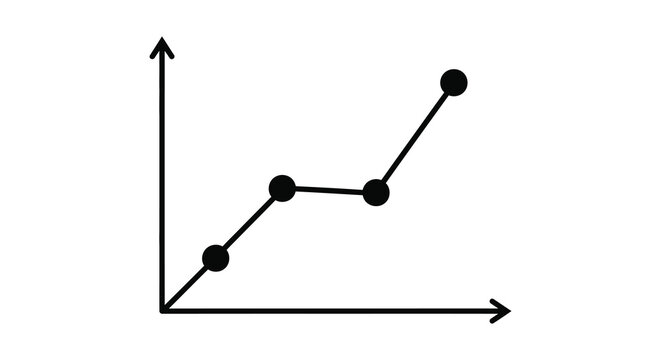 A simple black line graph displays upward trends with several data points rendered as a stark silhouette high quality