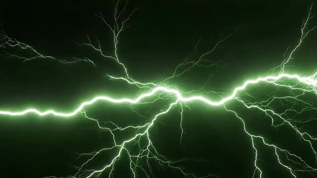 Vibrant green lightning strike against dark background