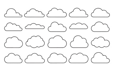 Fototapeta premium Minimalist Cloud Line Icon Set Simple Black Outline Vector Shapes on White