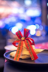 christmas gift with red ribbon and bow